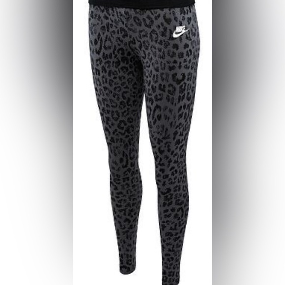 NIKE grey/black Cheetah print yoga, active athletic leggings - Picture 2 of 6